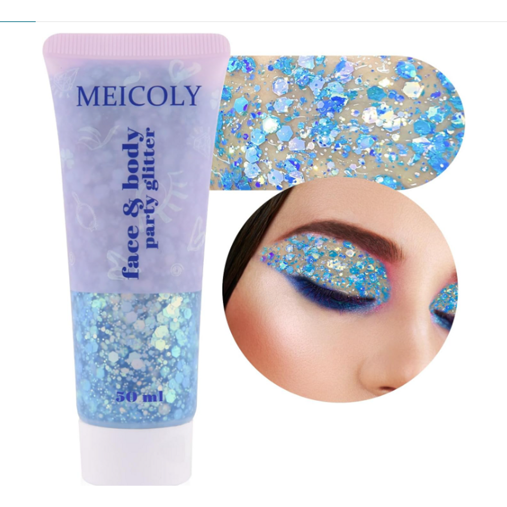 Blue Face & Body Glitter — sparkling glitter for face and body, perfect for carnival, jouvert, and festivals