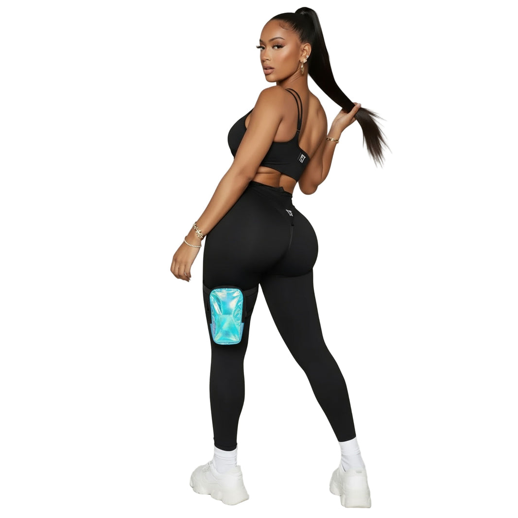 Blue HoloGlam Carnival Thigh Bag — hands-free carnival thigh bag for phone and essentials at fetes, jouvert, and festivals
