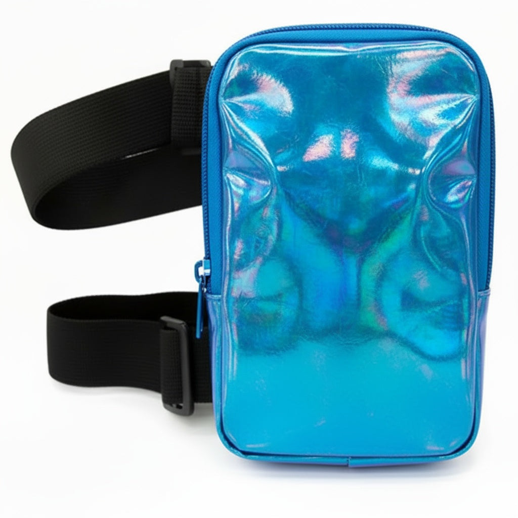 Blue HoloGlam Carnival Thigh Bag — hands-free carnival thigh bag for phone and essentials at fetes, jouvert, and festivals