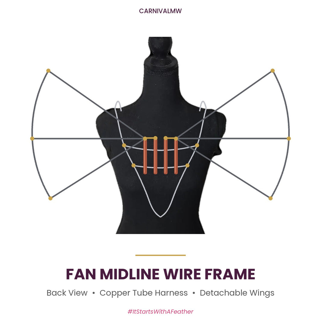 CARNIVALMW Detachable Fan Midline Wire Frame on a black dress form, front view