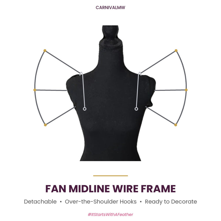 CARNIVALMW Detachable Fan Midline Wire Frame on a black dress form, front view
