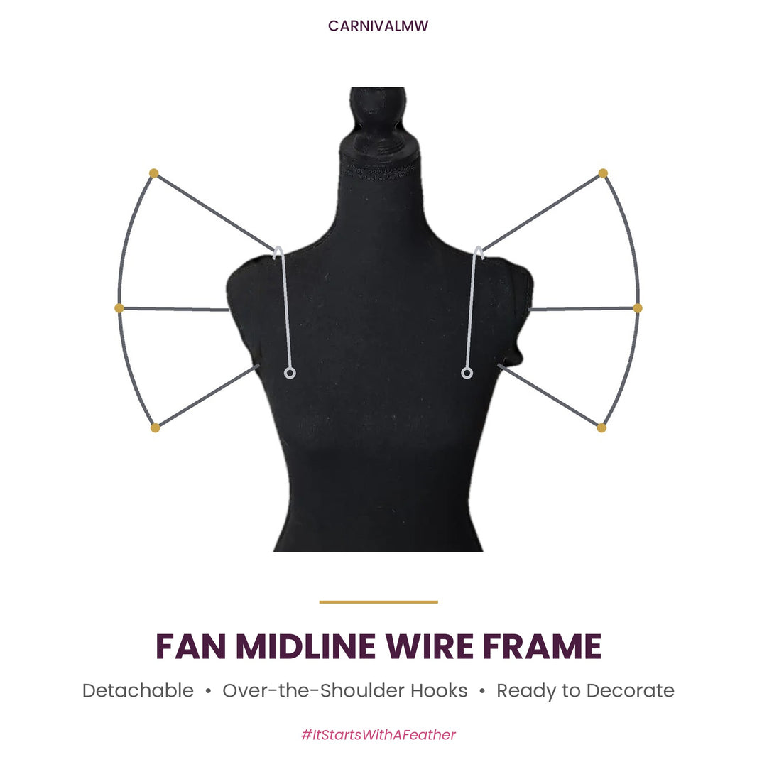 CARNIVALMW Detachable Fan Midline Wire Frame on a black dress form, front view
