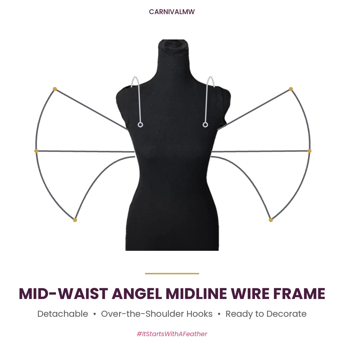 Carnival Detachable Mid-Waist Angel Midline Wire Frame-CARNIVALMW Detachable Mid-Waist Angel Midline Wire Frame on a black dress form