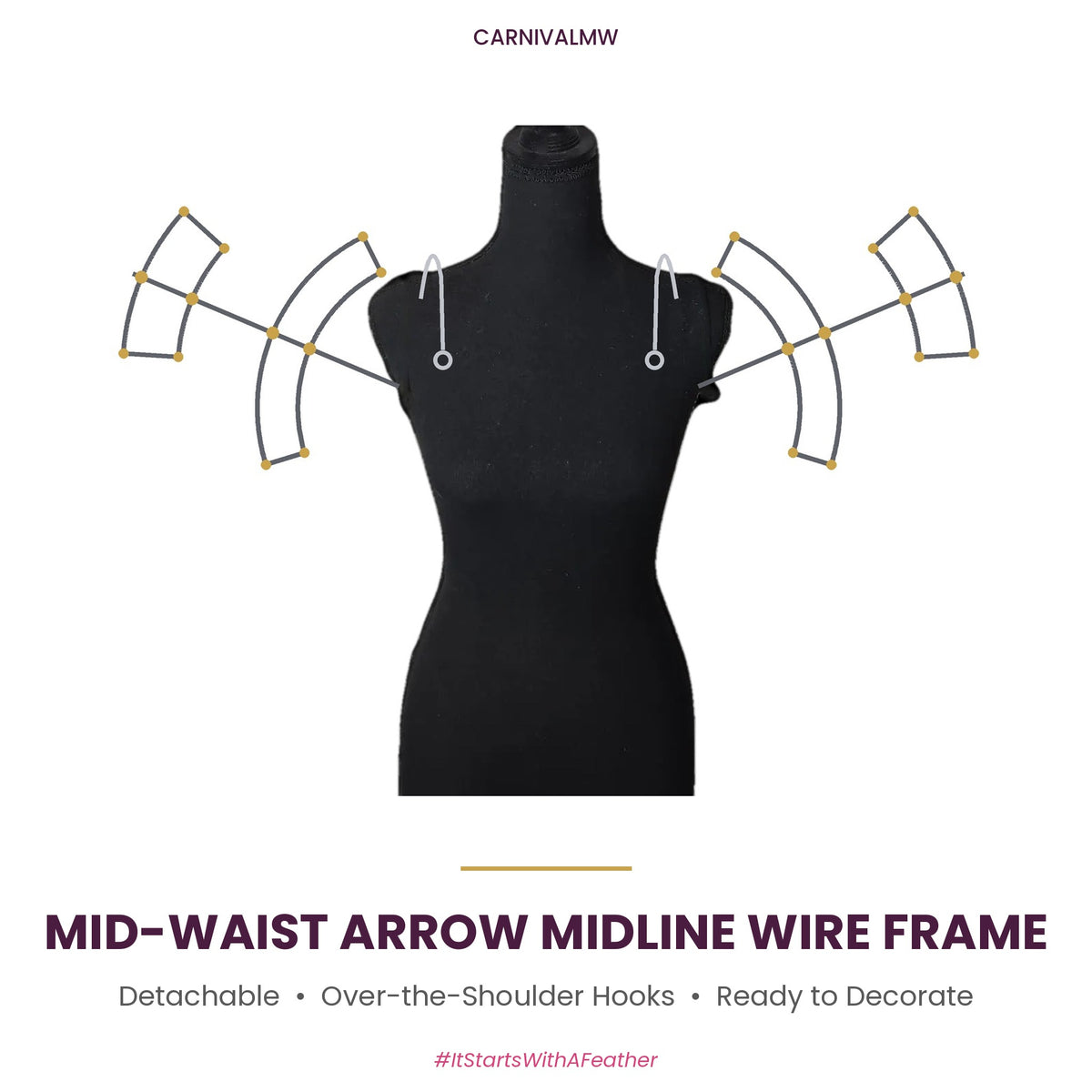 Carnival Detachable Mid-Waist Arrow Midline Wire Frame-CARNIVALMW Detachable Mid-Waist Arrow Midline Wire Frame on a black dress form