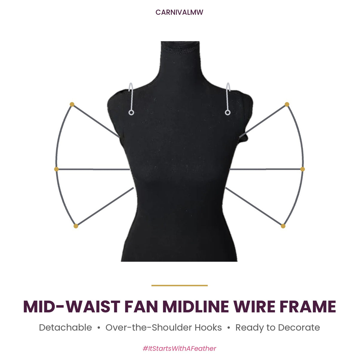 Carnival Detachable Mid-Waist Fan Midline Wire Frame-CARNIVALMW Detachable Mid-Waist Fan Midline Wire Frame on a black dress form