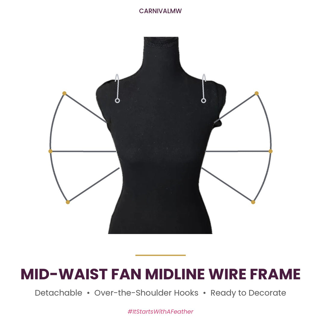 CARNIVALMW Detachable Mid-Waist Fan Midline Wire Frame on a black dress form