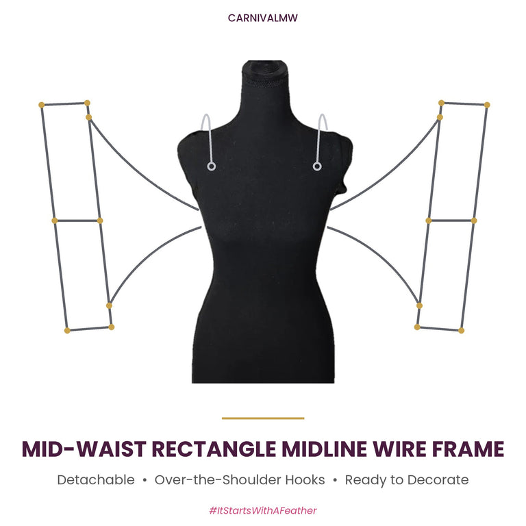 CARNIVALMW Detachable Mid-Waist Rectangle Midline Wire Frame on a black dress form