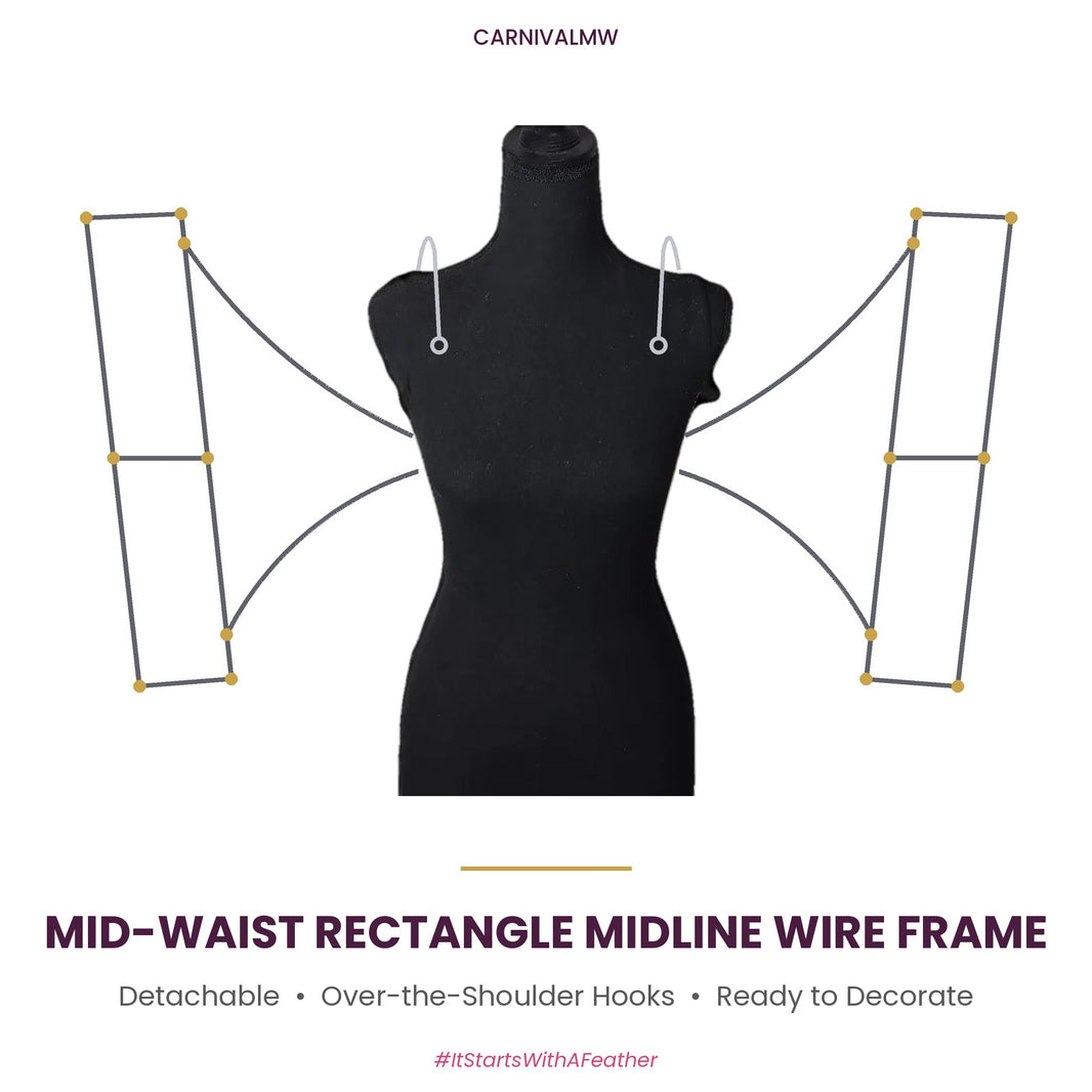 CARNIVALMW Detachable Mid-Waist Rectangle Midline Wire Frame on a black dress form