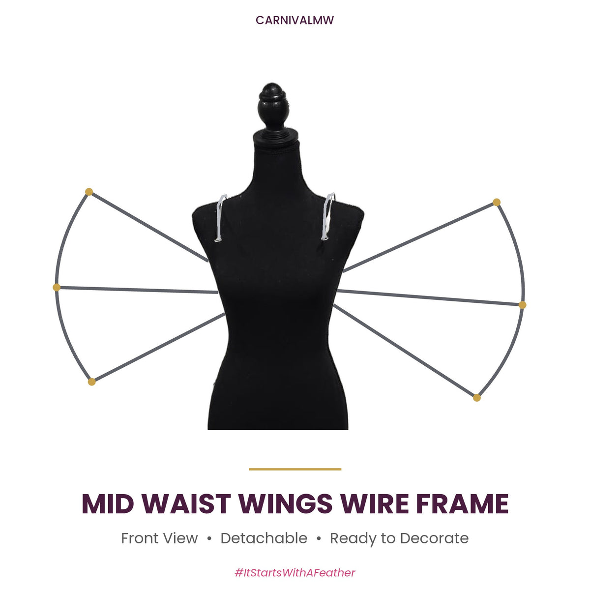 Carnival Detachable Mid Waist Wings Backpack Wire Frame-Carnival detachable mid waist wings backpack wire frame by CARNIVALMW – front view on a mannequin, undecorated midline wings base for DIY feather backpacks