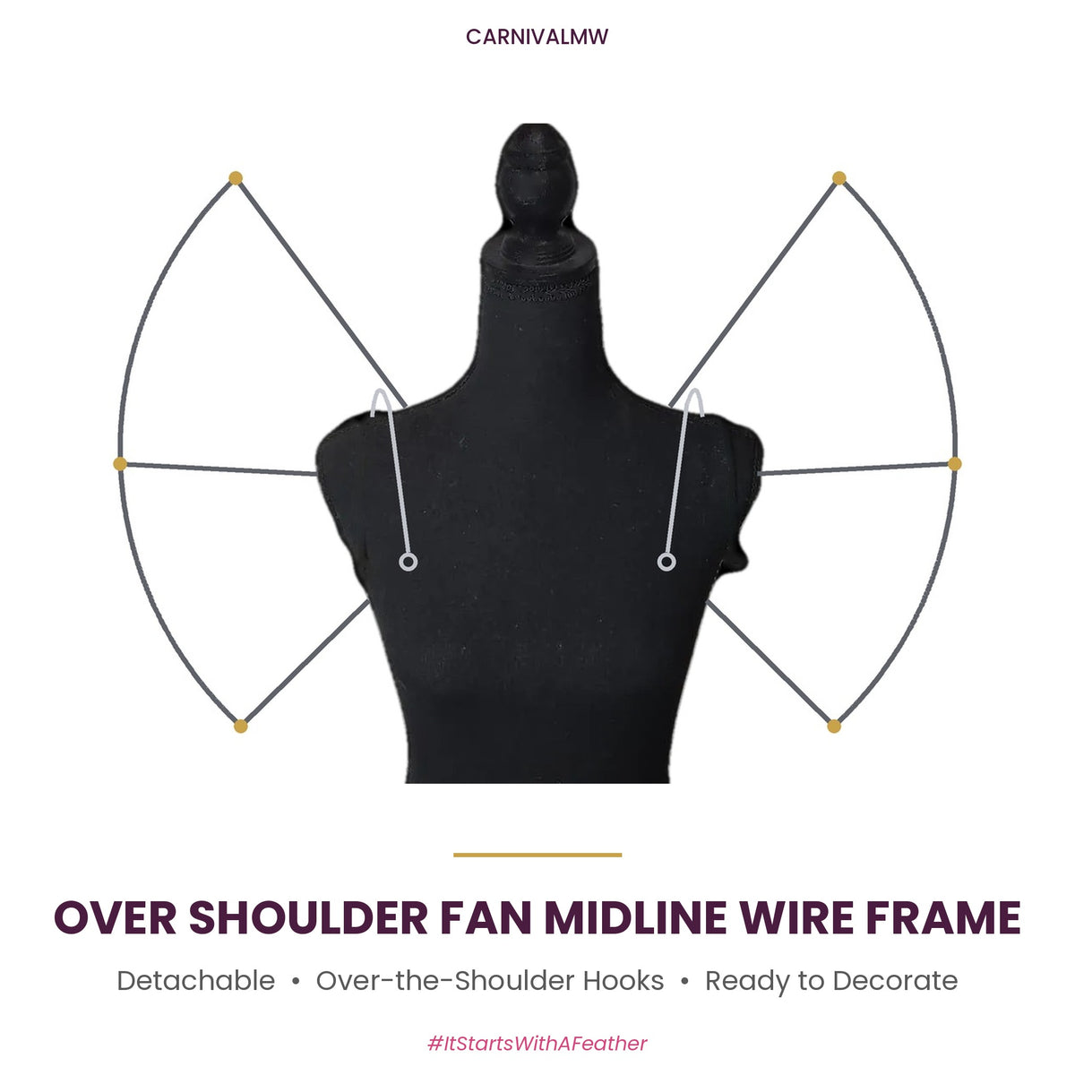 Carnival Detachable Over Shoulder Fan Midline Wire Frame-Carnival Detachable Over Shoulder Fan Midline Wire Frame