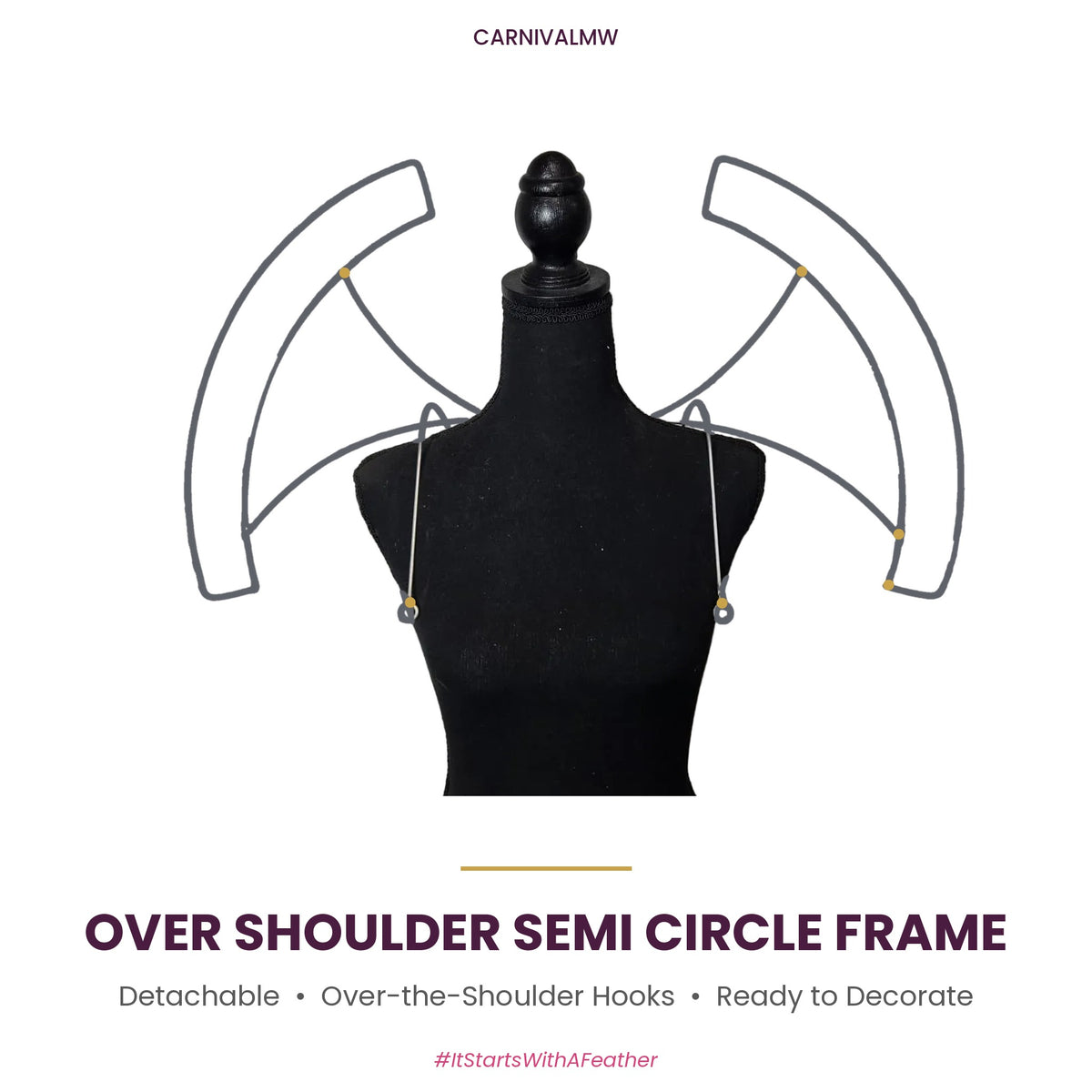 Carnival Detachable Over Shoulder Semi Circle Midline Wire Frame-Carnival Detachable Over Shoulder Semi Circle Midline Wire Frame – undecorated steel base for DIY feather backpacks