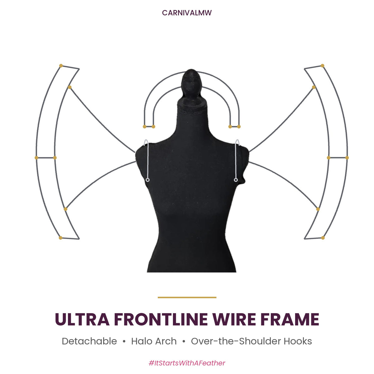 Carnival Detachable Semi Circle Ultra Frontline Wire Frame-CARNIVALMW Detachable Semi Circle Ultra Frontline Wire Frame on a black dress form