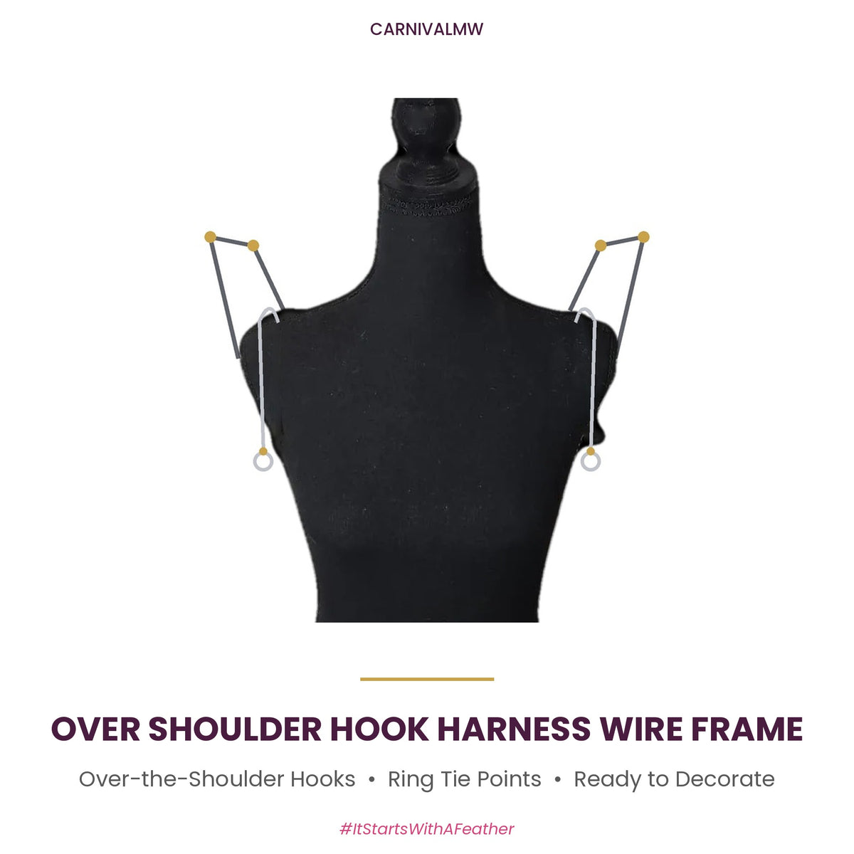 Carnival Over Shoulder Hook Harness Wire Frame-CARNIVALMW Over Shoulder Hook Harness Wire Frame on a black dress form