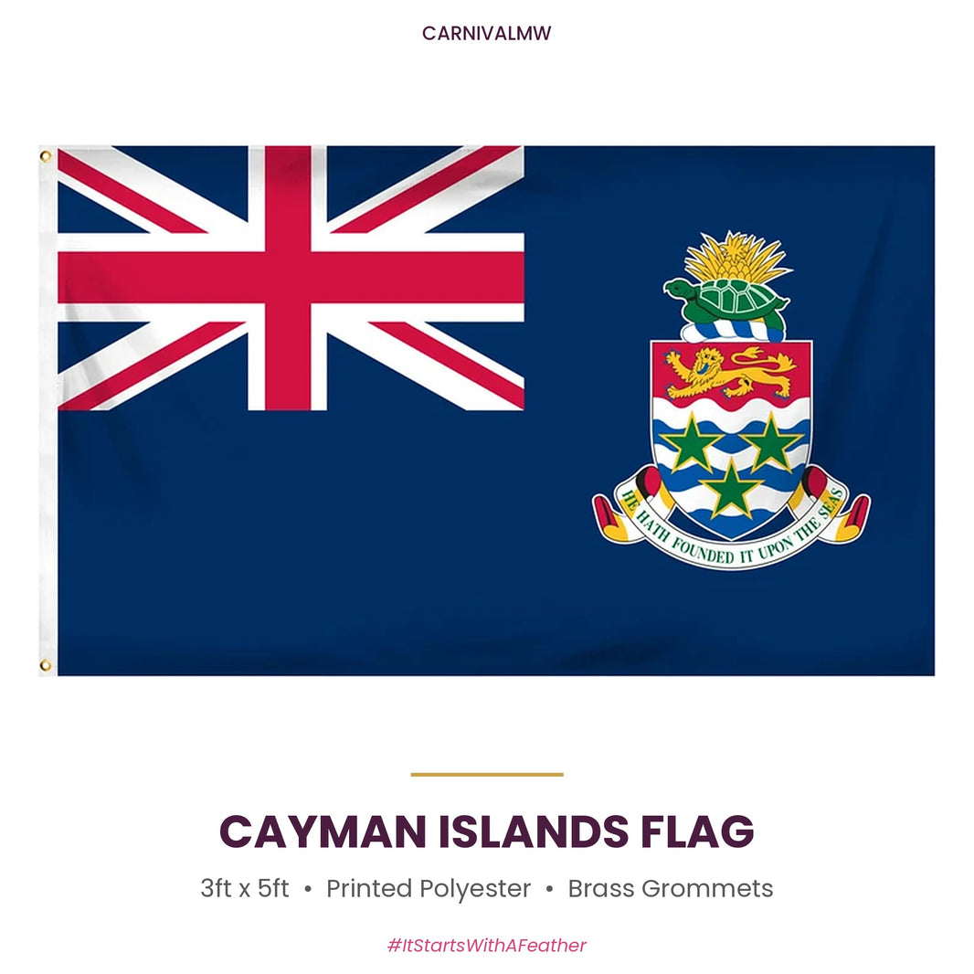 Cayman Islands 3ft x 5ft printed polyester flag – blue ensign with Union Jack and Cayman coat of arms, brass grommets | CarnivalMW