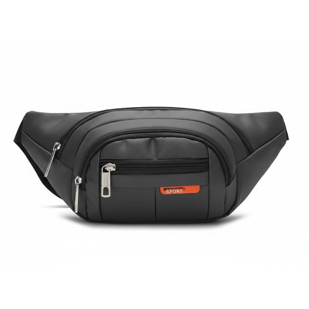 Charcoal Road Runner Phone, Body & Waist Fanny Bag – adjustable washable canvas, four pockets, waist or crossbody