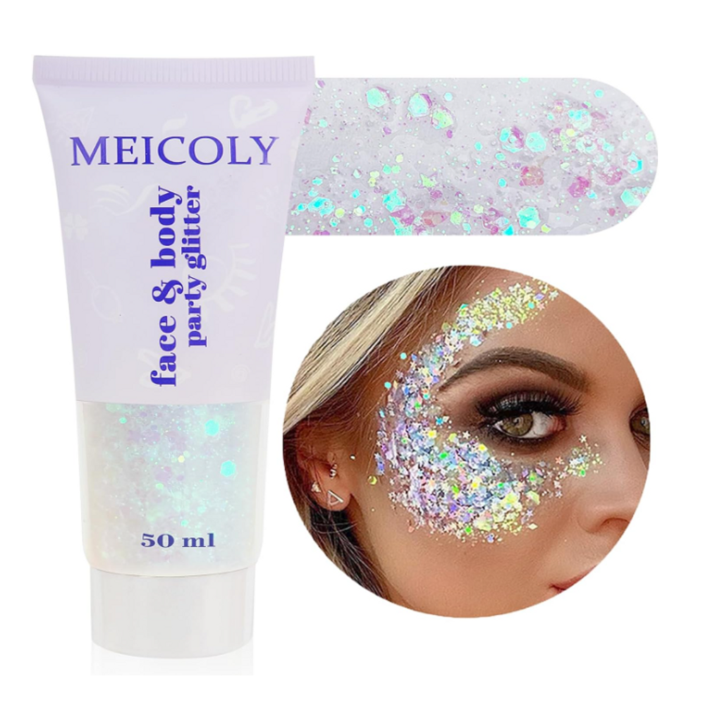 Clear White Face & Body Glitter — sparkling glitter for face and body, perfect for carnival, jouvert, and festivals
