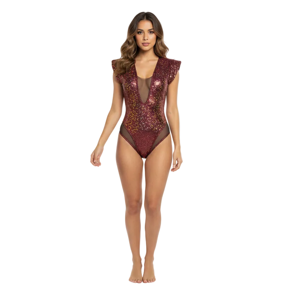 Copper Spritz One-Piece Monokini Swimsuit Mondaywear — bold one-piece swimsuit for carnival Monday wear, fetes, festivals, pool, and beach