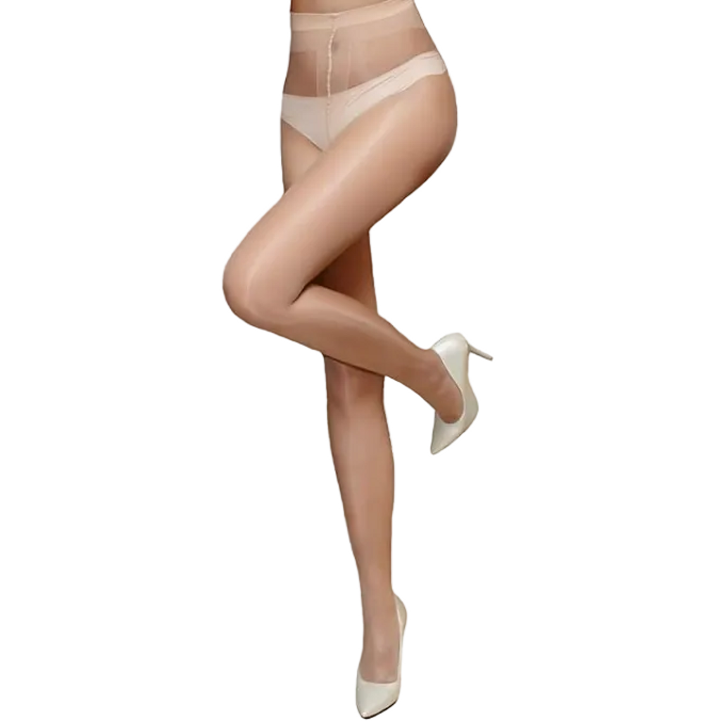 Crotchless High Waist Control Top Tights Sheer Shiny Stocking-Crotchless High Waist Control Top Tights Sheer Shiny Stocking – Nude