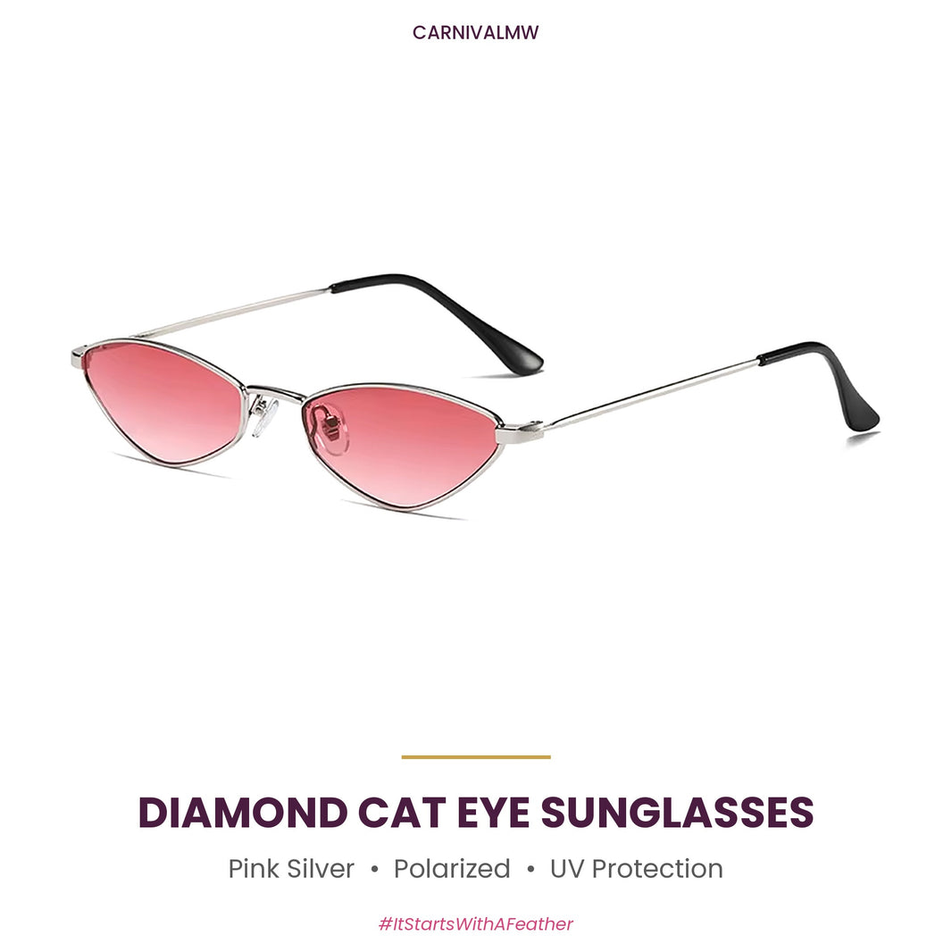 Black Gold diamond cat eye polarized sunglasses by CARNIVALMW – black lenses in a small gold-tone metal frame with UV protection