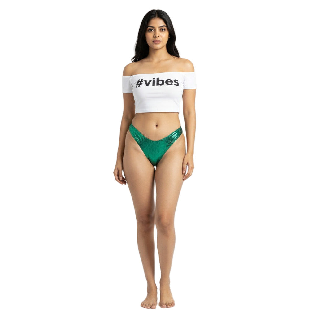 Emerald Green Carnival Vibes Bikini Bottoms — vibrant mix-and-match bottoms to pair with carnival costumes, Mondaywear, and festival looks