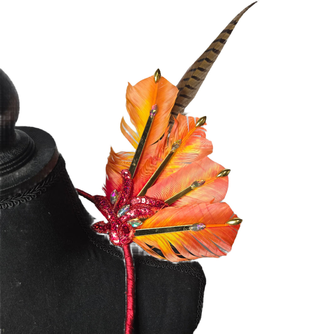 Fiery Sunset Small Feather Collar Wings-Fiery Sunset small feather collar wings detail of the gold accents | CarnivalMW