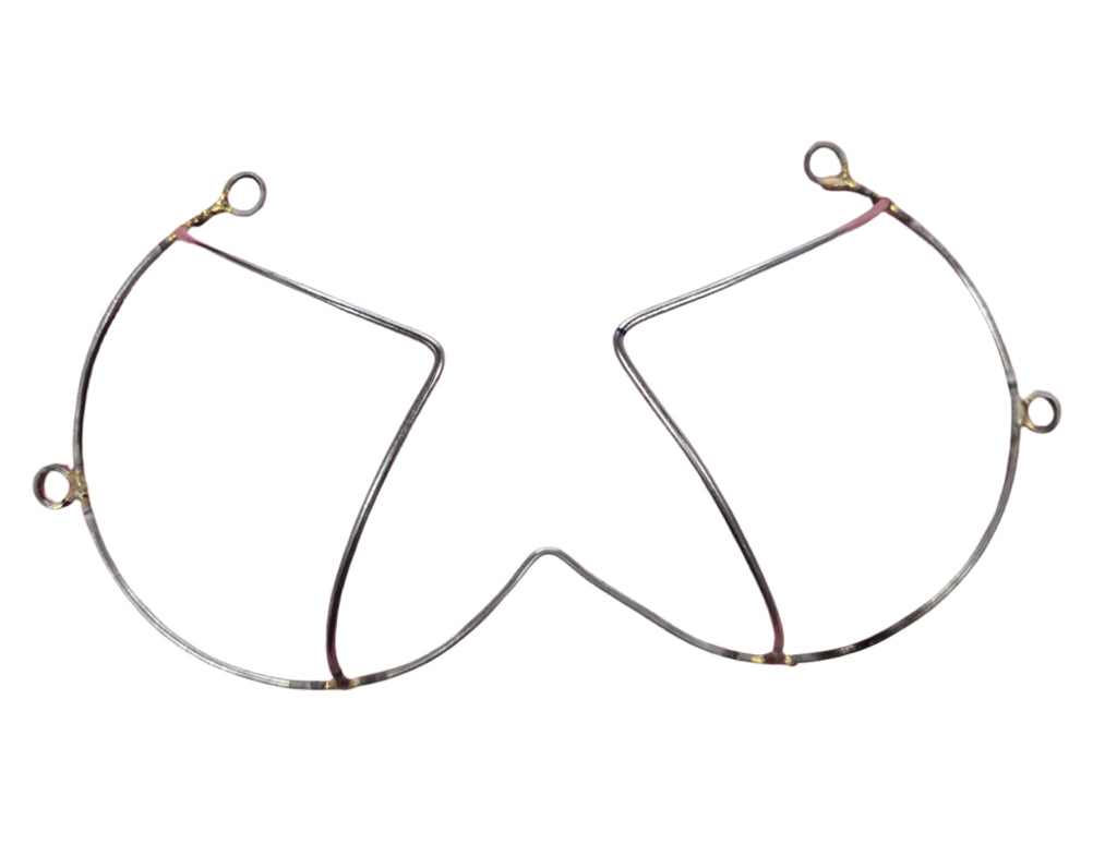 Front view of the Flaming Wire Bra Frame, designed for carnival or Mondaywear. This sophisticated wire bra frame serves as a versatile base for custom creations, perfect for adding rhinestones, feathers, or fabric. Ideal for creating unique and elegant looks. #carnivalmw #wirebra #carnivalcostume #carnivalsupplies
