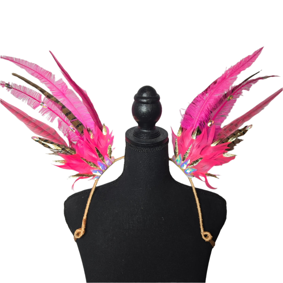 Fuchsia Pink Small Feather Collar Wings-Fuchsia Pink small feather collar wings close-up of the pink feathers | CarnivalMW