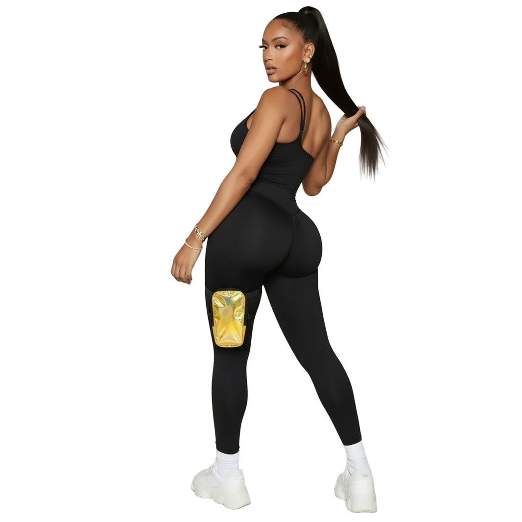 Gold HoloGlam Carnival Thigh Bag — hands-free carnival thigh bag for phone and essentials at fetes, jouvert, and festivals