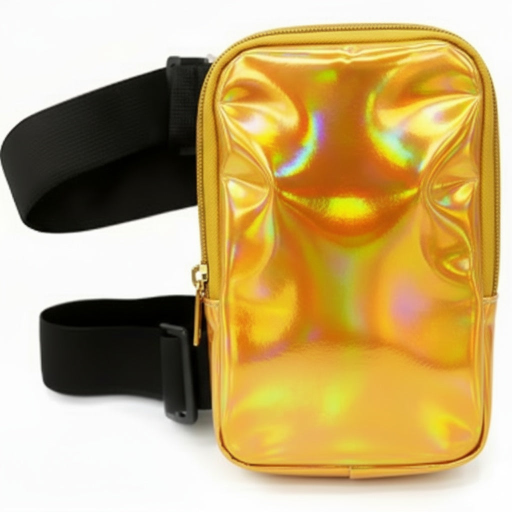Gold HoloGlam Carnival Thigh Bag — hands-free carnival thigh bag for phone and essentials at fetes, jouvert, and festivals