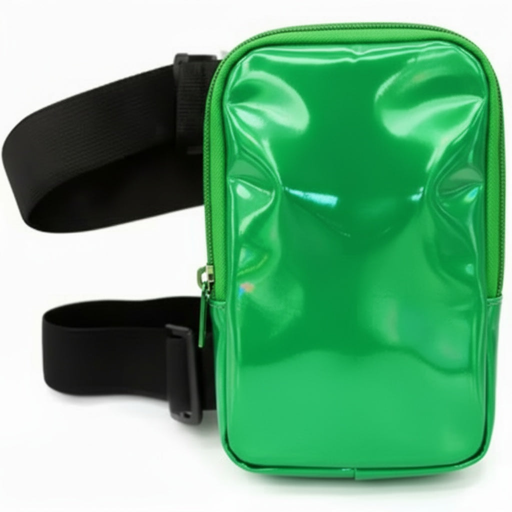 Green HoloGlam Carnival Thigh Bag — hands-free carnival thigh bag for phone and essentials at fetes, jouvert, and festivals