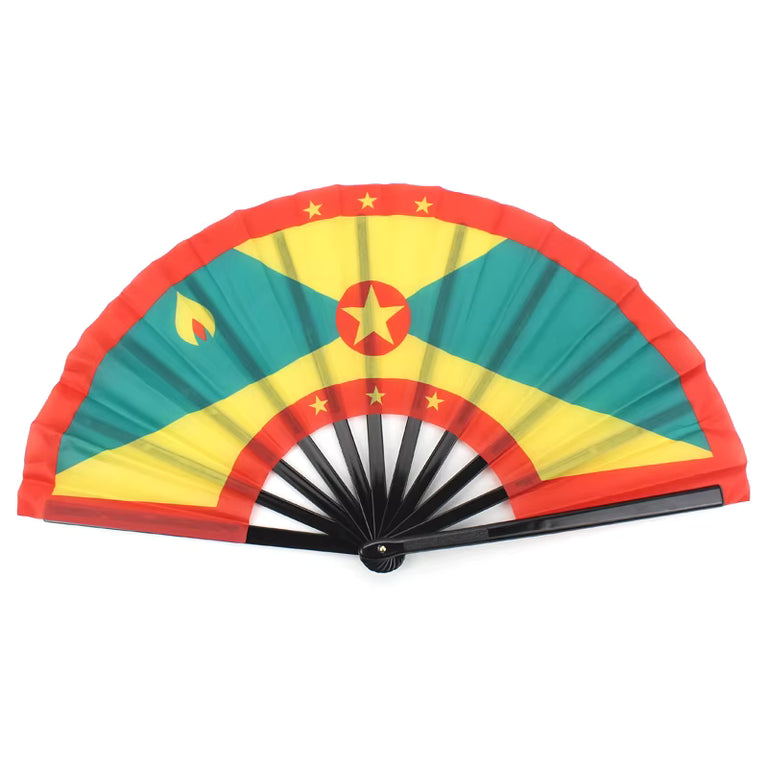 Grenada Carnival Cool Down Fan – national flag print to keep cool on the road at fetes and jouvert