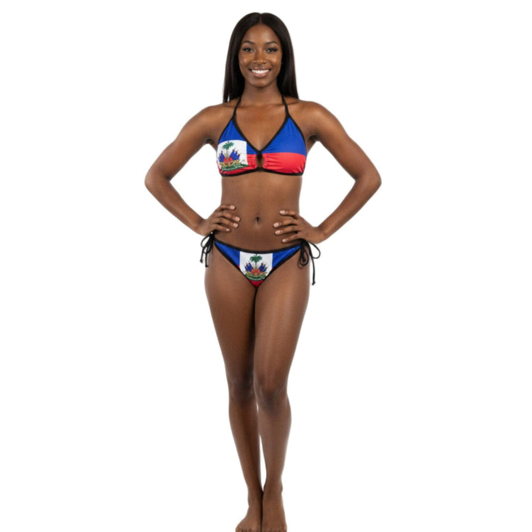 Haiti Flag Two-Piece Bikini Swimsuit — vibrant two-piece swimsuit for carnival, fetes, festivals, pool, and beach