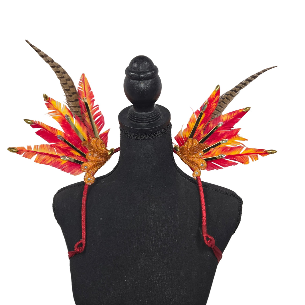 Inferno Gold small feather collar wings on a mannequin