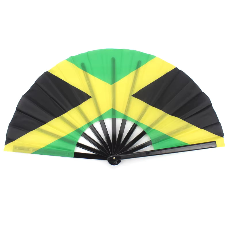 Jamaica Carnival Cool Down Fan — flag hand fan to keep cool on the road at carnival, fetes, and jouvert