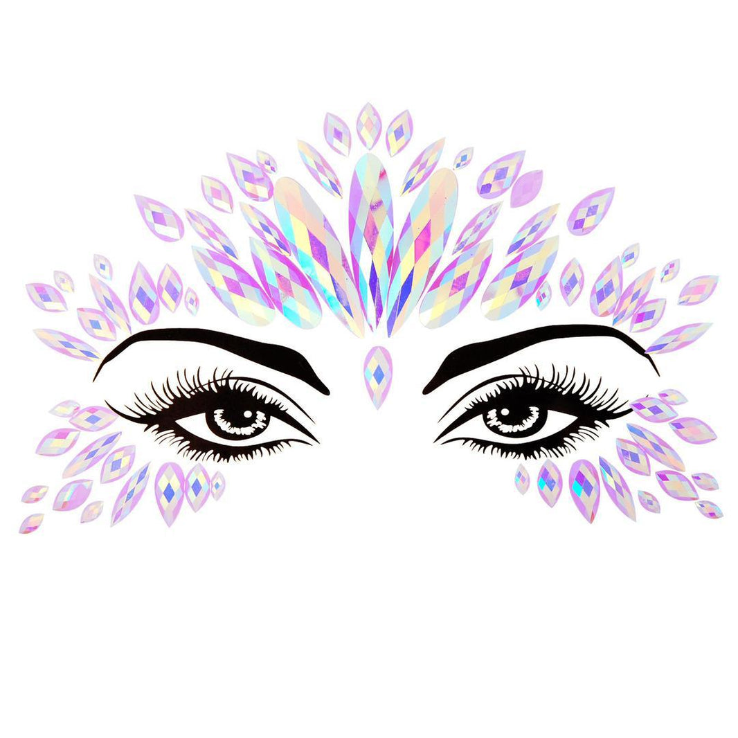 Lavender Prism Crown Face Gems Stickers — reflective rhinestone face gems with adjustable fit for carnival and festival looks, ages 12 and up