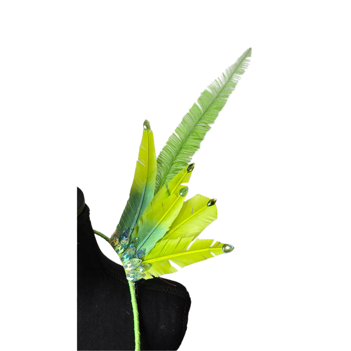Lime Glow Small Feather Collar Wings-Lime Glow small feather collar wings detail of the glitter embellishments | CarnivalMW