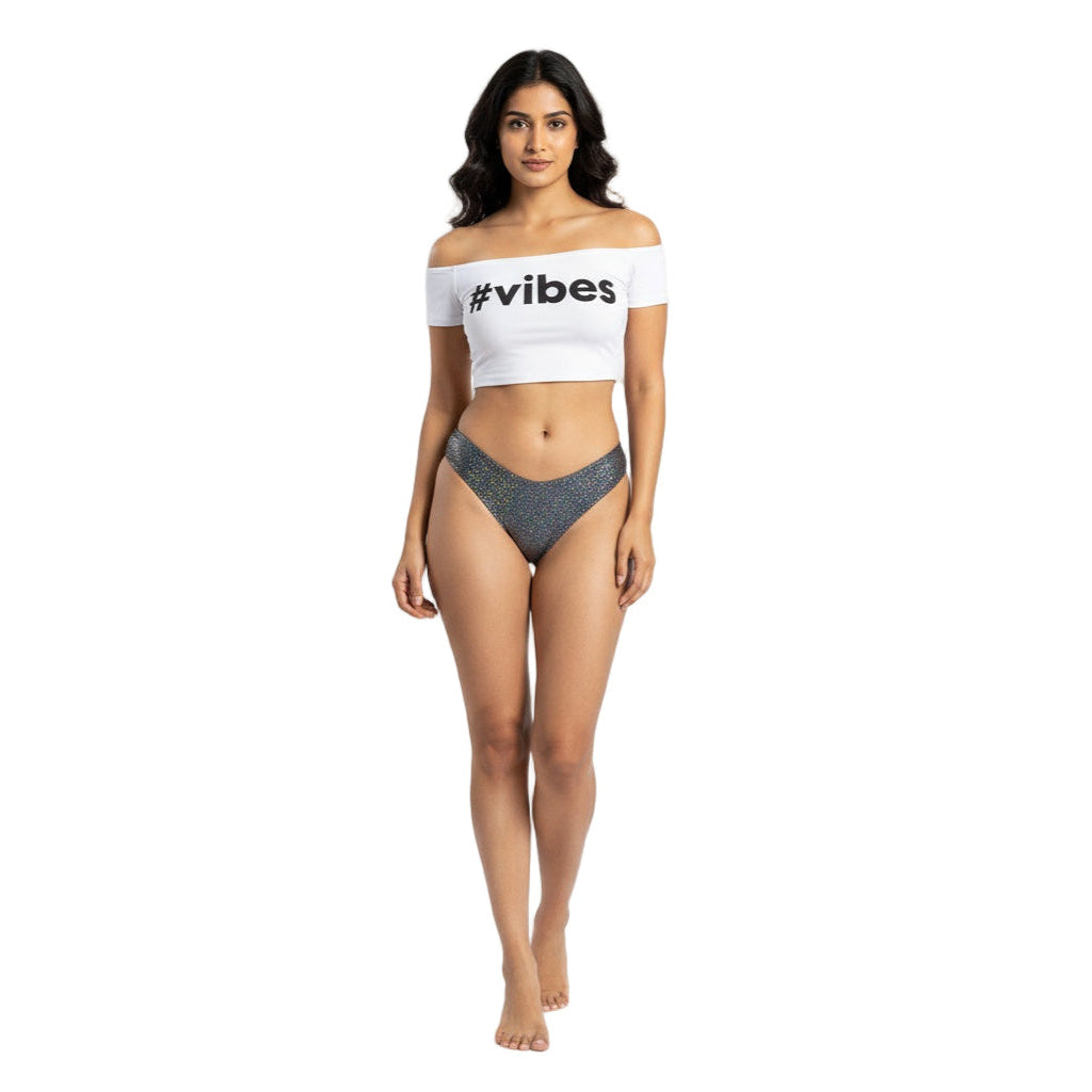 Metallic Grey Carnival Vibes Bikini Bottoms — vibrant mix-and-match bottoms to pair with carnival costumes, Mondaywear, and festival looks