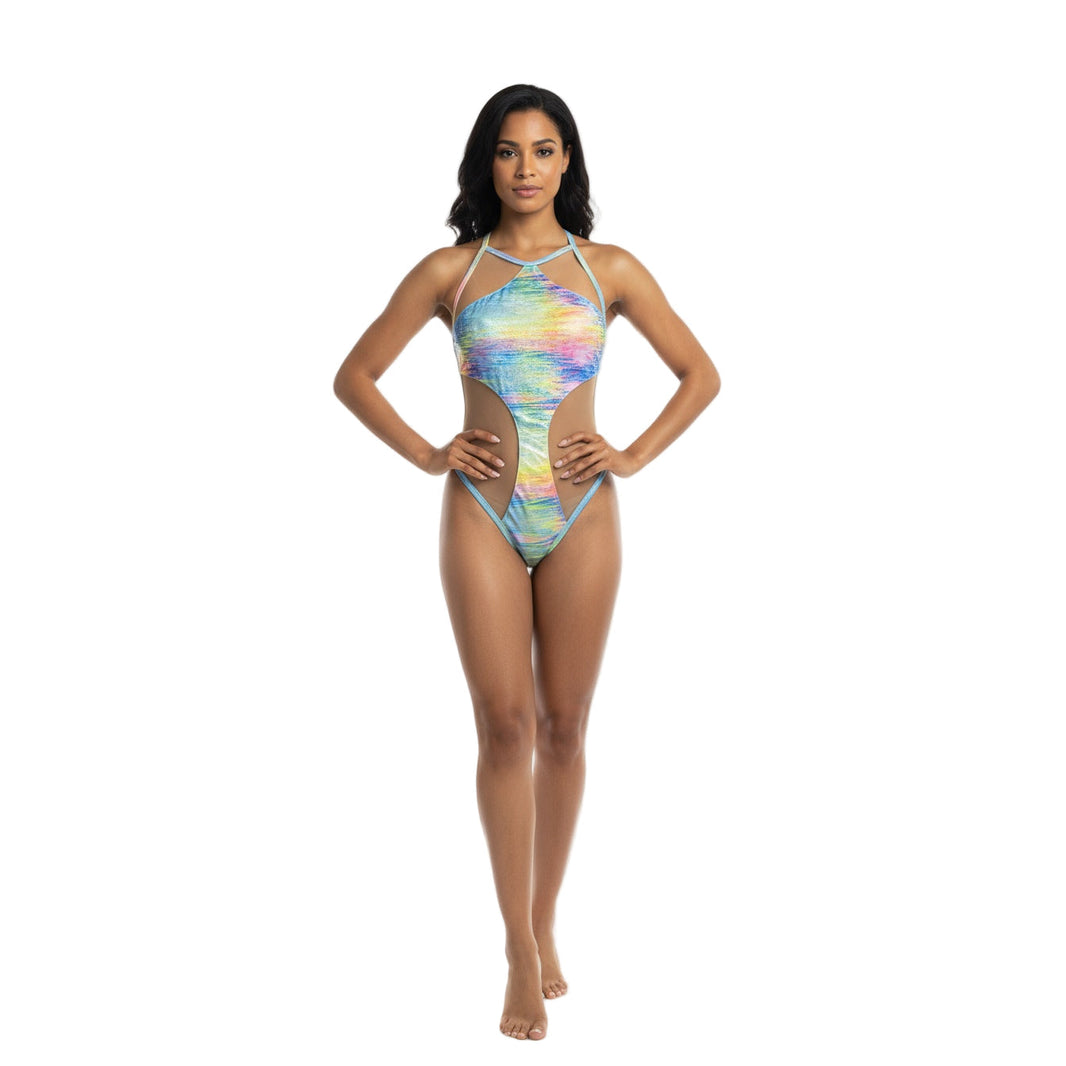 Miami Masquerade Monokini Swimsuit Mondaywear — bold one-piece swimsuit for carnival Monday wear, fetes, festivals, pool, and beach