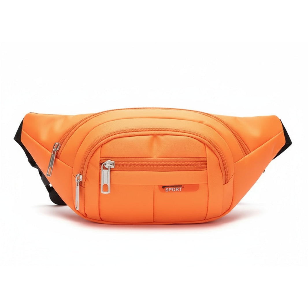 Neon Orange Road Runner Phone, Body & Waist Fanny Bag – adjustable washable canvas, four pockets, waist or crossbody