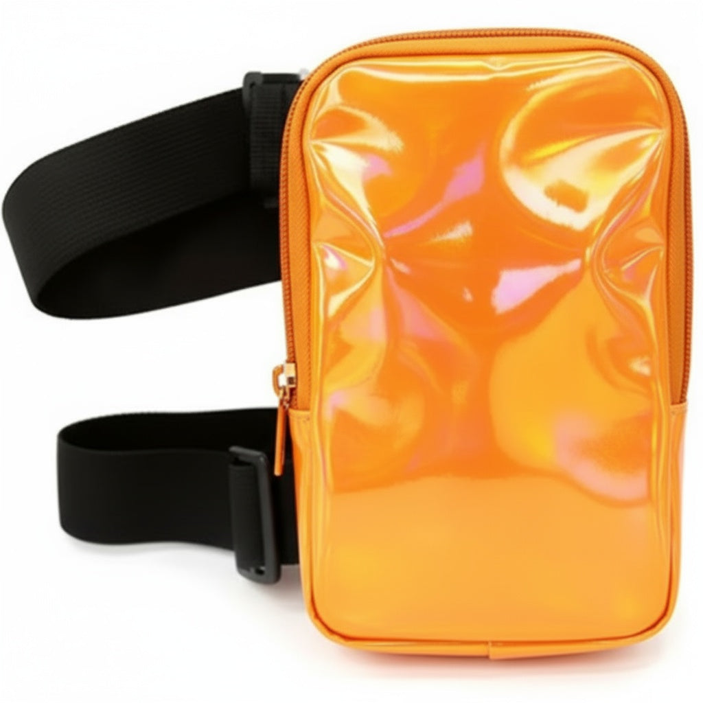Orange HoloGlam Carnival Thigh Bag — hands-free carnival thigh bag for phone and essentials at fetes, jouvert, and festivals