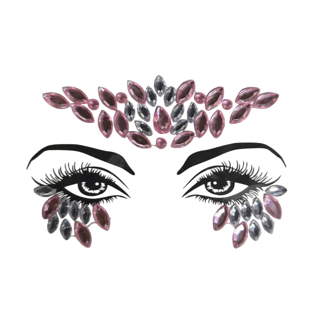 Pink Mini Crown Face Gems Stickers — reflective rhinestone face gems with adjustable fit for carnival and festival looks, ages 12 and up