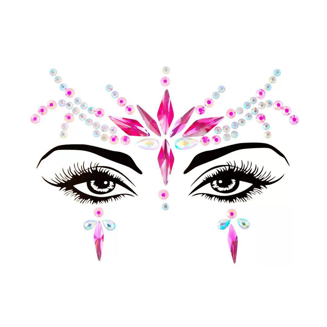 Pink Nova Face Gems Stickers — reflective rhinestone face gems with adjustable fit for carnival and festival looks, ages 12 and up