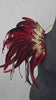 Regal Ruby Feather Small Collar Wings featuring a dramatic blend of deep burgundy and gold feathers with sparkling embellishments; lightweight, adjustable, and handmade for carnival and festival wear. #CARNIVALFEATHERS #CARNIVAL #CARNIVALCOSTUMES