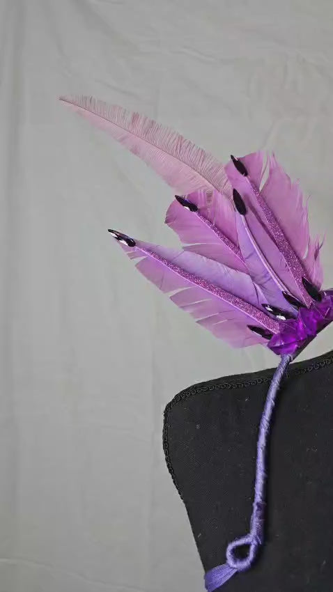 Enchanted Lilac Feather Small Collar Wings featuring soft lilac and lavender feathers with dark-tipped accents; lightweight, adjustable, and handmade for carnival and festival wear. #CARNIVALFEATHERS #CARNIVAL #CARNIVALCOSTUMES
