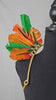 Carnival Citrus Feather Small Collar Wings featuring a vibrant blend of orange and green feathers with sparkling embellishments; lightweight, adjustable, and handmade for carnival and festival wear. #CARNIVALFEATHERS #CARNIVAL #CARNIVALCOSTUMES