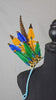 Rio Radiance Feather Small Collar Wings featuring a vibrant mix of golden yellow, blue, green, and brown feathers with sparkling embellishments; lightweight, adjustable, and handmade for carnival and festival wear. #CARNIVALFEATHERS #CARNIVAL #CARNIVALCOSTUMES