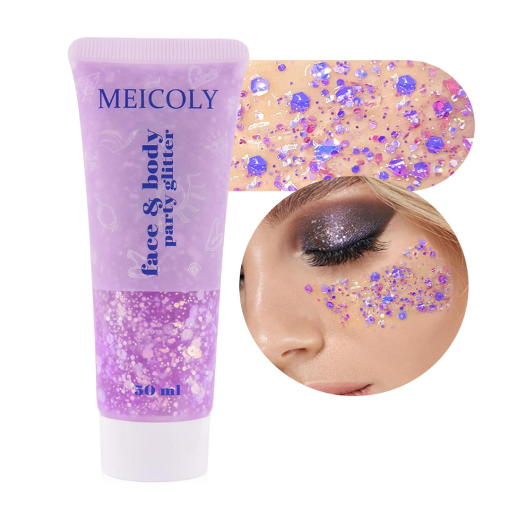 Purple Face & Body Glitter — sparkling glitter for face and body, perfect for carnival, jouvert, and festivals