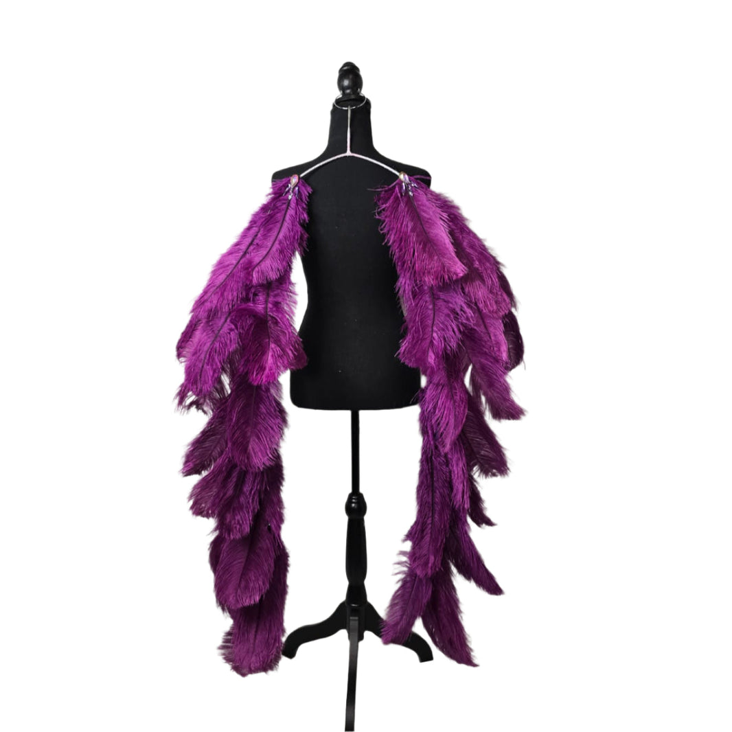 Purple Plum Feather Plume Tail-Purple Plum feather plume tail close-up – deep purple ostrich plumes with sparkling gems | CarnivalMW