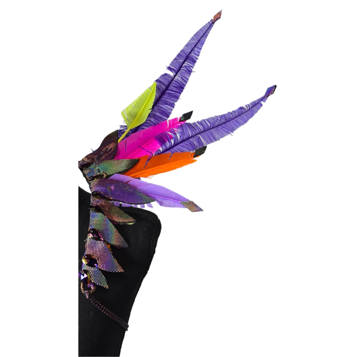 Purple Rain Small Feather Collar Wings-Purple Rain small feather collar wings detail of the silver sparkle | CarnivalMW