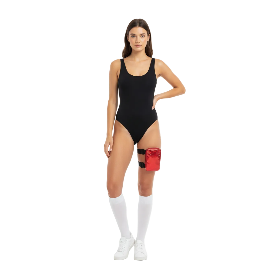 Red HoloGlam Carnival Thigh Bag — hands-free carnival thigh bag for phone and essentials at fetes, jouvert, and festivals
